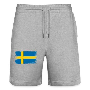 Sweden Flag Brush Tee - Stanley/Stella Trainer Unisex Organic Jogging Shorts - heather grey - Front - Nik (191cm) & Marisol (170cm)