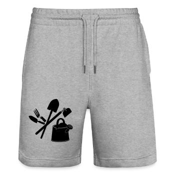 Garden tools shovel and flower caster - Stanley/Stella Trainer Unisex Organic Jogging Shorts - heather grey - Front - Nik (191cm) & Marisol (170cm)