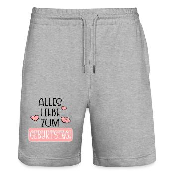 Alles Liebe zum Geburtstag - Geburtstagssprüche - Stanley/Stella Unisex Bio Joggingshorts Trainer  - Grau meliert - Vorne - Nik (191cm) & Marisol (170cm)