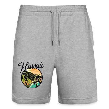 hawaii island nature icon Insel Natur color Logo - Stanley/Stella Unisex Bio Joggingshorts Trainer  - Grau meliert - Vorne - Nik (191cm) & Marisol (170cm)