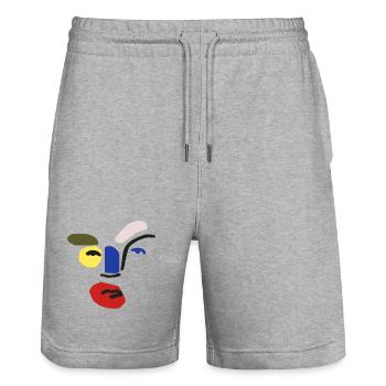 Fendȉ Face - Stanley/Stella Trainer Unisex Organic Jogging Shorts - heather grey - Front - Nik (191cm) & Marisol (170cm)