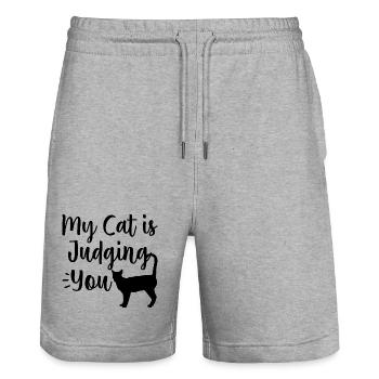 Lustige Katze - Stanley/Stella Unisex Bio Joggingshorts Trainer  - Grau meliert - Vorne - Nik (191cm) & Marisol (170cm)