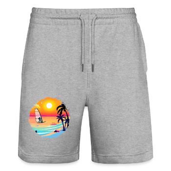 Summer Sunset Beach Watercolor - Stanley/Stella Trainer Unisex Organic Jogging Shorts - heather grey - Front - Nik (191cm) & Marisol (170cm)