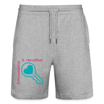 Schlüsseldienst und Herzöffner - Stanley/Stella Unisex Bio Joggingshorts Trainer  - Grau meliert - Vorne - Nik (191cm) & Marisol (170cm)