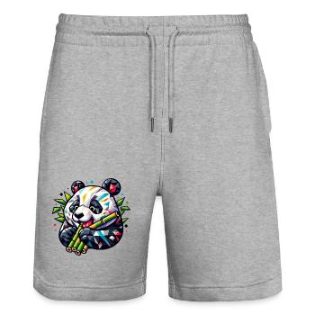 Panda - Stanley/Stella Trainer Unisex Organic Jogging Shorts - heather grey - Front - Nik (191cm) & Marisol (170cm)
