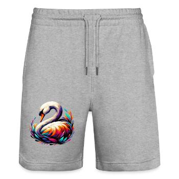 Cygne - Short de jogging bio TRAINER Stanley/Stella unisexe - gris chiné - Devant - Nik (191cm) & Marisol (170cm)