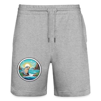Kleine Robbe an der Küste - Stanley/Stella Unisex Bio Joggingshorts Trainer  - Grau meliert - Vorne - Nik (191cm) & Marisol (170cm)