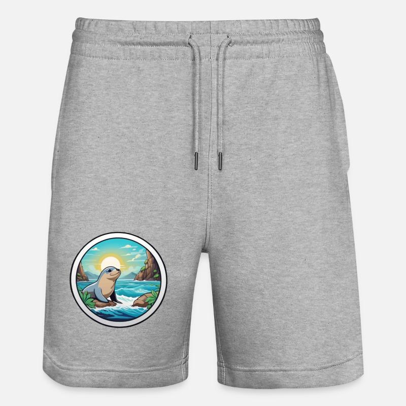 Kleine Robbe an der Küste - Stanley/Stella Unisex Bio Joggingshorts Trainer  - Grau meliert
