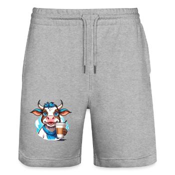 Coffee Cow - Stanley/Stella Trainer Unisex Organic Jogging Shorts - heather grey - Front - Nik (191cm) & Marisol (170cm)