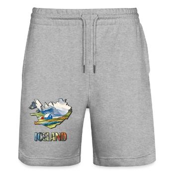Aquarell Landkarte Island - Stanley/Stella Unisex Bio Joggingshorts Trainer  - Grau meliert - Vorne - Nik (191cm) & Marisol (170cm)