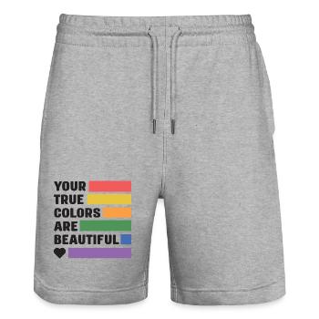 LGBT Pride Month - Your True Colors Are Beautiful - Stanley/Stella Trainer Unisex Organic Jogging Shorts - heather grey - Front - Nik (191cm) & Marisol (170cm)