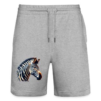 Polygonal Zebra - Stanley/Stella Trainer Unisex Organic Jogging Shorts - heather grey - Front - Nik (191cm) & Marisol (170cm)