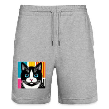 Chat - Short de jogging bio TRAINER Stanley/Stella unisexe - gris chiné - Devant - Nik (191cm) & Marisol (170cm)