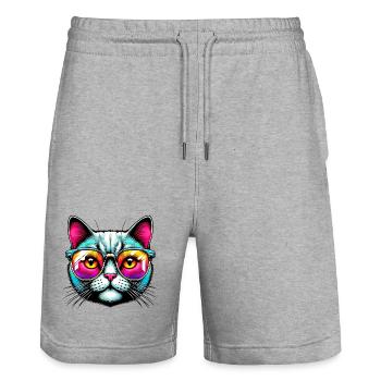 Chat avec des lunettes de soleil - Short de jogging bio TRAINER Stanley/Stella unisexe - gris chiné - Devant - Nik (191cm) & Marisol (170cm)
