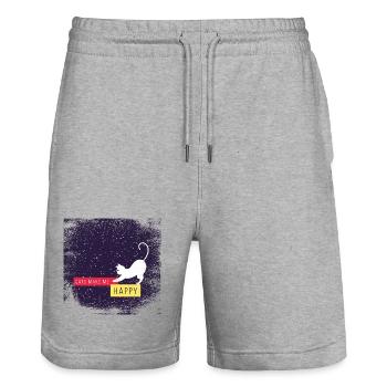 Cats make me happy with dirty border - Stanley/Stella Unisex Bio Joggingshorts Trainer  - Grau meliert - Vorne - Nik (191cm) & Marisol (170cm)