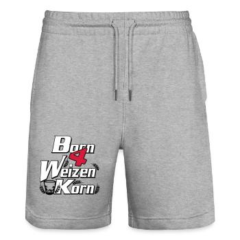 Korn , Party , Weizenkorn , born 4 Korn(25) - Stanley/Stella Unisex Bio Joggingshorts Trainer  - Grau meliert - Vorne - Nik (191cm) & Marisol (170cm)