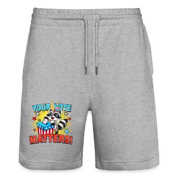 A raccoon casts his vote in the US election - Stanley/Stella Trainer Unisex Organic Jogging Shorts - heather grey - Front - Nik (191cm) & Marisol (170cm)