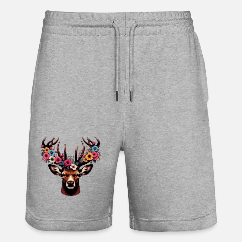 Cerf avec des fleurs - Short de jogging bio TRAINER Stanley/Stella unisexe - gris chiné