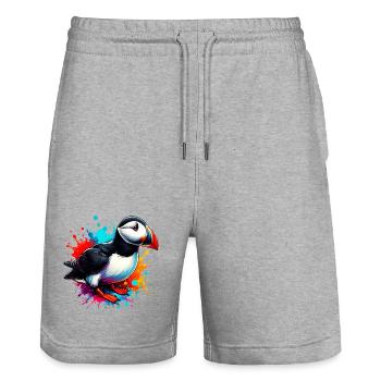Papageitaucher - Stanley/Stella Unisex Bio Joggingshorts Trainer  - Grau meliert - Vorne - Nik (191cm) & Marisol (170cm)