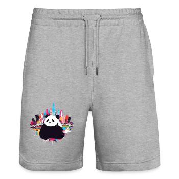 Urbane Panda Skyline Illustration - Stanley/Stella Unisex Bio Joggingshorts Trainer  - Grau meliert - Vorne - Nik (191cm) & Marisol (170cm)
