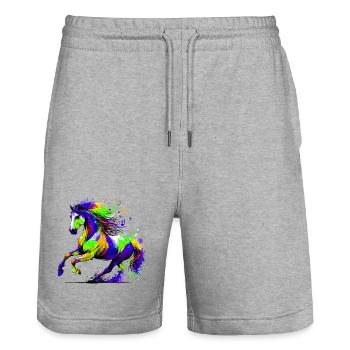 Horse - Stanley/Stella Trainer Unisex Organic Jogging Shorts - heather grey - Front - Nik (191cm) & Marisol (170cm)
