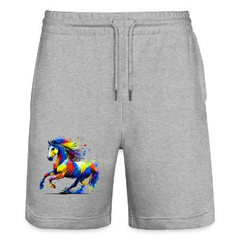 Horse - Stanley/Stella Trainer Unisex Organic Jogging Shorts - heather grey - Front - Nik (191cm) & Marisol (170cm)
