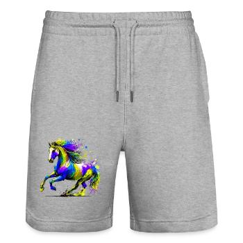 Horse - Stanley/Stella Trainer Unisex Organic Jogging Shorts - heather grey - Front - Nik (191cm) & Marisol (170cm)