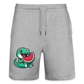 Dino T-Rex with Watermelon Summer Fruit Fun - Stanley/Stella Trainer Unisex Organic Jogging Shorts - heather grey - Front - Nik (191cm) & Marisol (170cm)