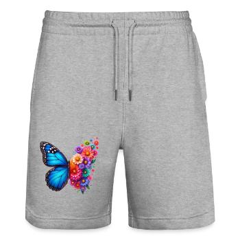 Bunter Schmetterling, von der Natur inspirierte Sommerstimmungen - Stanley/Stella Unisex Bio Joggingshorts Trainer  - Grau meliert - Vorne - Nik (191cm) & Marisol (170cm)