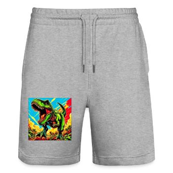 dinosaure - Short de jogging bio TRAINER Stanley/Stella unisexe - gris chiné - Devant - Nik (191cm) & Marisol (170cm)
