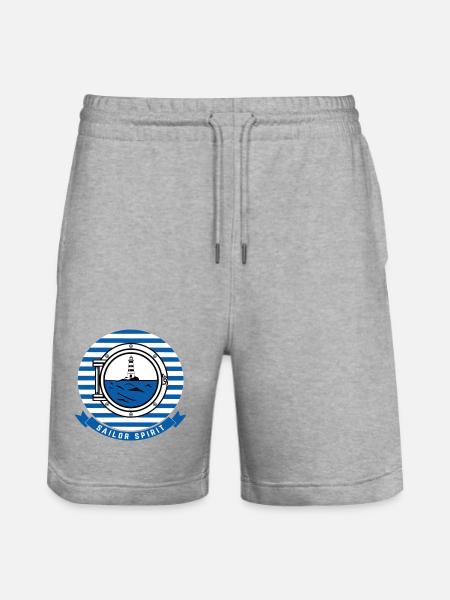 Sea Lighthouse Illustration in Nautical Style - Stanley/Stella Trainer Unisex Organic Jogging Shorts - heather grey