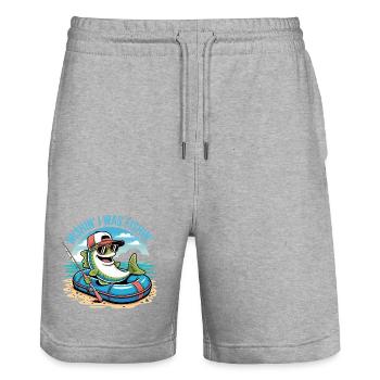 Poisson-grenouille sur carton avec chapeau et lunettes de soleil - Short de jogging bio TRAINER Stanley/Stella unisexe - gris chiné - Devant - Nik (191cm) & Marisol (170cm)