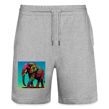 Elefant - Stanley/Stella Unisex Bio Joggingshorts Trainer  - Grau meliert - Vorne - Nik (191cm) & Marisol (170cm)