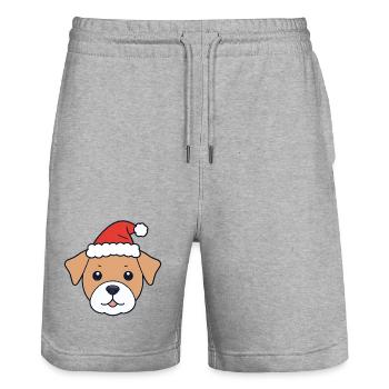 Chien avec chapeau de Père Noël - Short de jogging bio TRAINER Stanley/Stella unisexe - gris chiné - Devant - Nik (191cm) & Marisol (170cm)