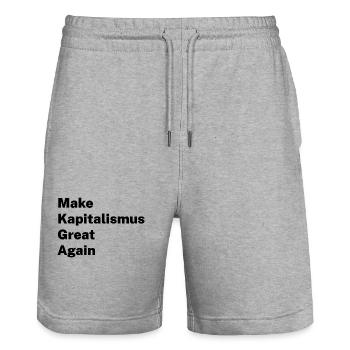 Make Capitalism Great Again - Stanley/Stella Trainer Unisex Organic Jogging Shorts - heather grey - Front - Nik (191cm) & Marisol (170cm)