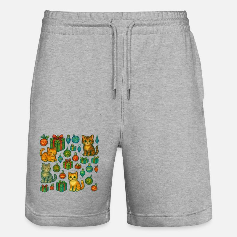 Festive Kitten Gift Pattern - Stanley/Stella Trainer Unisex Organic Jogging Shorts - heather grey