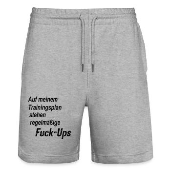 Fuck Ups - Stanley/Stella Unisex Bio Joggingshorts Trainer  - Grau meliert - Vorne - Nik (191cm) & Marisol (170cm)