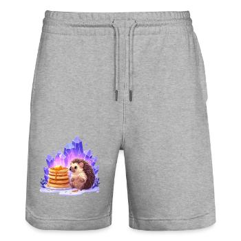 Igel mit Pfannkuchen und Kristallen - Stanley/Stella Unisex Bio Joggingshorts Trainer  - Grau meliert - Vorne - Nik (191cm) & Marisol (170cm)