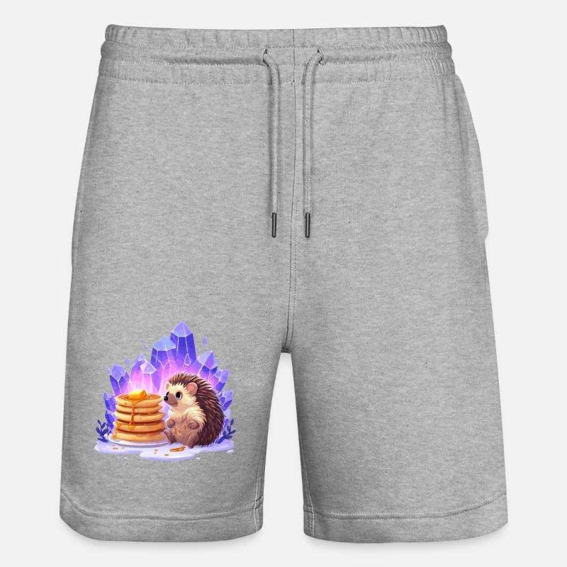 Igel mit Pfannkuchen und Kristallen - Stanley/Stella Unisex Bio Joggingshorts Trainer  - Grau meliert