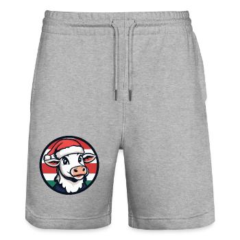 Christmas cow in festive red-green - Stanley/Stella Trainer Unisex Organic Jogging Shorts - heather grey - Front - Nik (191cm) & Marisol (170cm)