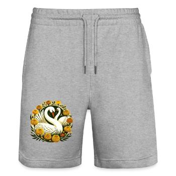 Swan Circle in Golden Flora - Stanley/Stella Trainer Unisex Organic Jogging Shorts - heather grey - Front - Nik (191cm) & Marisol (170cm)