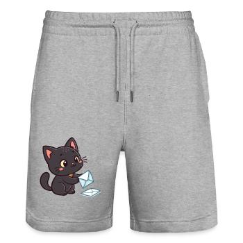 Kawaii Black Cat and Envelopes - Stanley/Stella Trainer Unisex Organic Jogging Shorts - heather grey - Front - Nik (191cm) & Marisol (170cm)