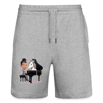 Pianiste et licorne sous les projecteurs - Short de jogging bio TRAINER Stanley/Stella unisexe - gris chiné - Devant - Nik (191cm) & Marisol (170cm)