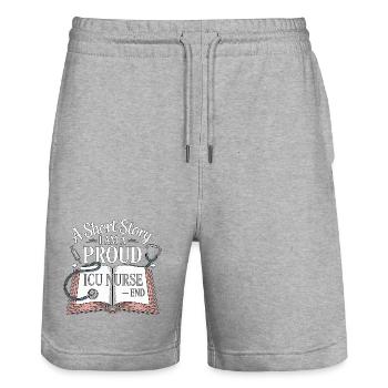 Infirmière en soins intensifs : une courte histoire Je suis infirmière diplômée - Short de jogging bio TRAINER Stanley/Stella unisexe - gris chiné - Devant - Nik (191cm) & Marisol (170cm)