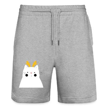 Chat blanc aux bois dorés - Short de jogging bio TRAINER Stanley/Stella unisexe - gris chiné - Devant - Nik (191cm) & Marisol (170cm)