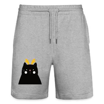 Schwarze Katze mit goldenen Geweihen - Stanley/Stella Unisex Bio Joggingshorts Trainer  - Grau meliert - Vorne - Nik (191cm) & Marisol (170cm)