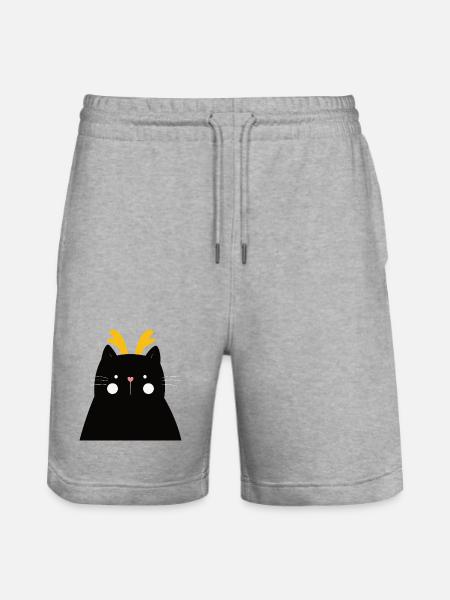 Black cat with golden antlers - Stanley/Stella Trainer Unisex Organic Jogging Shorts - heather grey