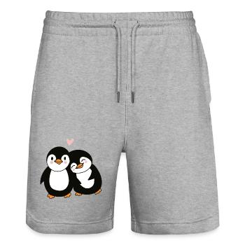 Love Penguin - Cute Romantic Animal Illustration - Stanley/Stella Trainer Unisex Organic Jogging Shorts - heather grey - Front - Nik (191cm) & Marisol (170cm)