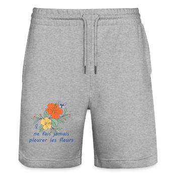 Ne_fais_jamais_pleurer_les_fleurs - Short de jogging bio TRAINER Stanley/Stella unisexe - gris chiné - Devant - Nik (191cm) & Marisol (170cm)