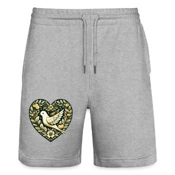 Golden Dove in Floral Heart - Stanley/Stella Trainer Unisex Organic Jogging Shorts - heather grey - Front - Nik (191cm) & Marisol (170cm)
